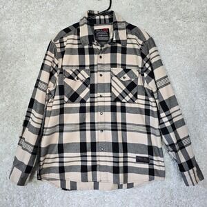 Troll Company Flannel Shirt Mens‎ Small Black White Plaid Pearl Snap Button Up